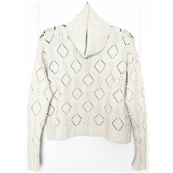 LOFT Wool Blend Turtleneck Chunky Pointelle Knit Oversized Cozy Bobble Sweater S - Picture 4 of 9